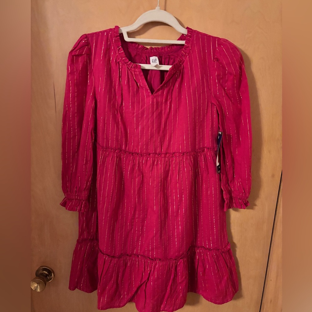 NWT GAP fuchsia and gold pinstriped girls dress size XL